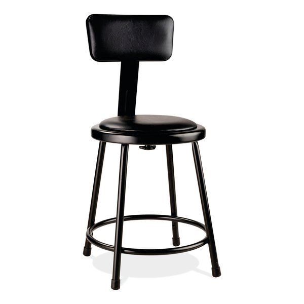 National Public Seating 6400 Series Heavy Duty Vinyl Padded Stool w/Backrest, 18in. Seat Ht, Black Seat/Back/Base 6418B10